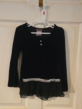 Tempted Black Velvet Long-Sleeve Top with Sequin Trim